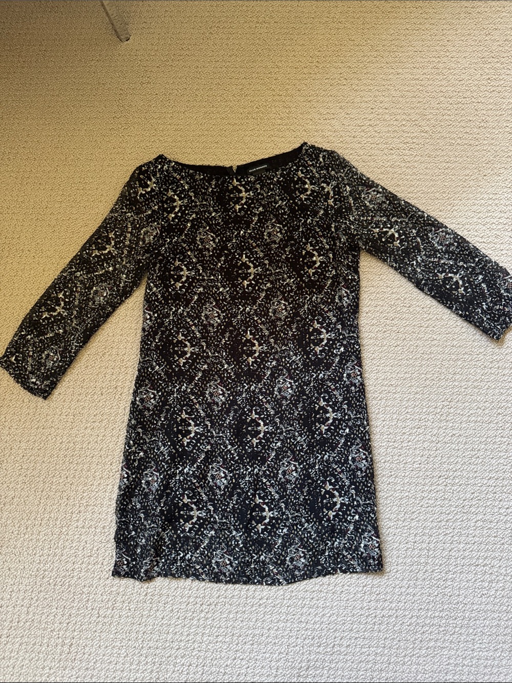 Club Monaco Black and White Patterned Long Sleeve Mini Shift Dress